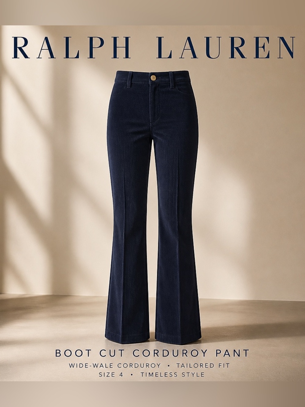 Ralph Lauren BLUE LABEL Dark Navy Boot-Cut Corduroy Pants sz 4